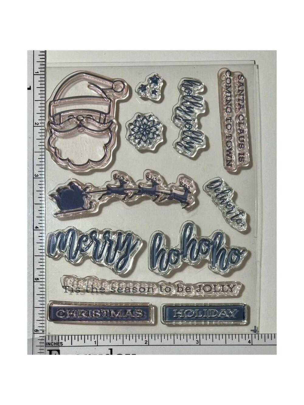 Christmas Clear Cling Stamp Set Santa Reindeer Sleigh Holiday Greetings